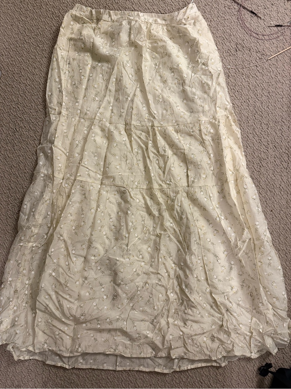 bobeau Cream Ruffled Waist Skirt